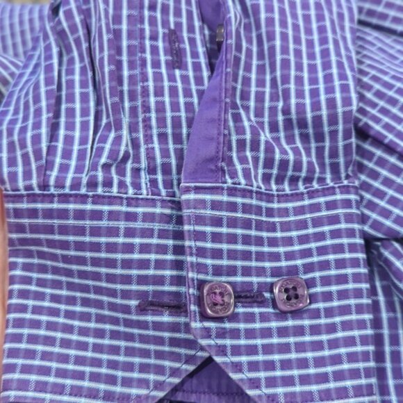 Bugatchi Purple, blue and white checkered shaped fit Long sleeve dress shirt - Picture 6 of 9